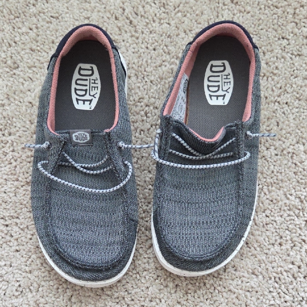 Hey Dude Charcoal and Pink Loafers